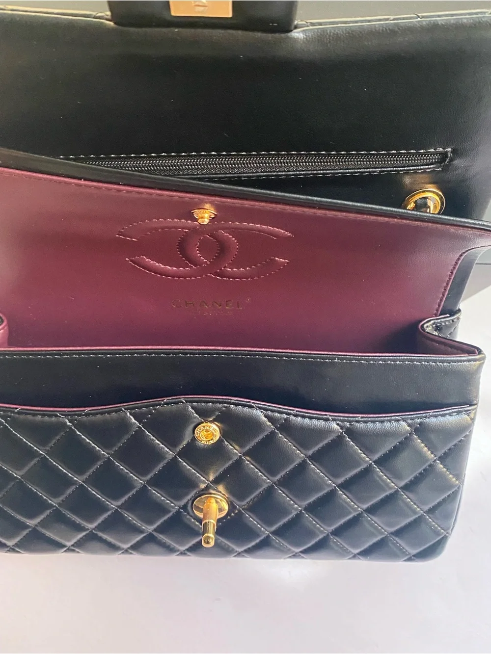 Chanel Quilted Lambskin Classic Flap Crossbody Bag in Black with Gold Hardware